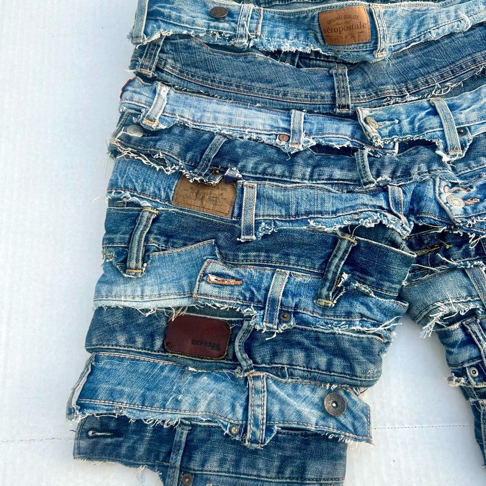 Wavy Strap Denim Shorts - (custom made available in any size) - Picture 2 of 6